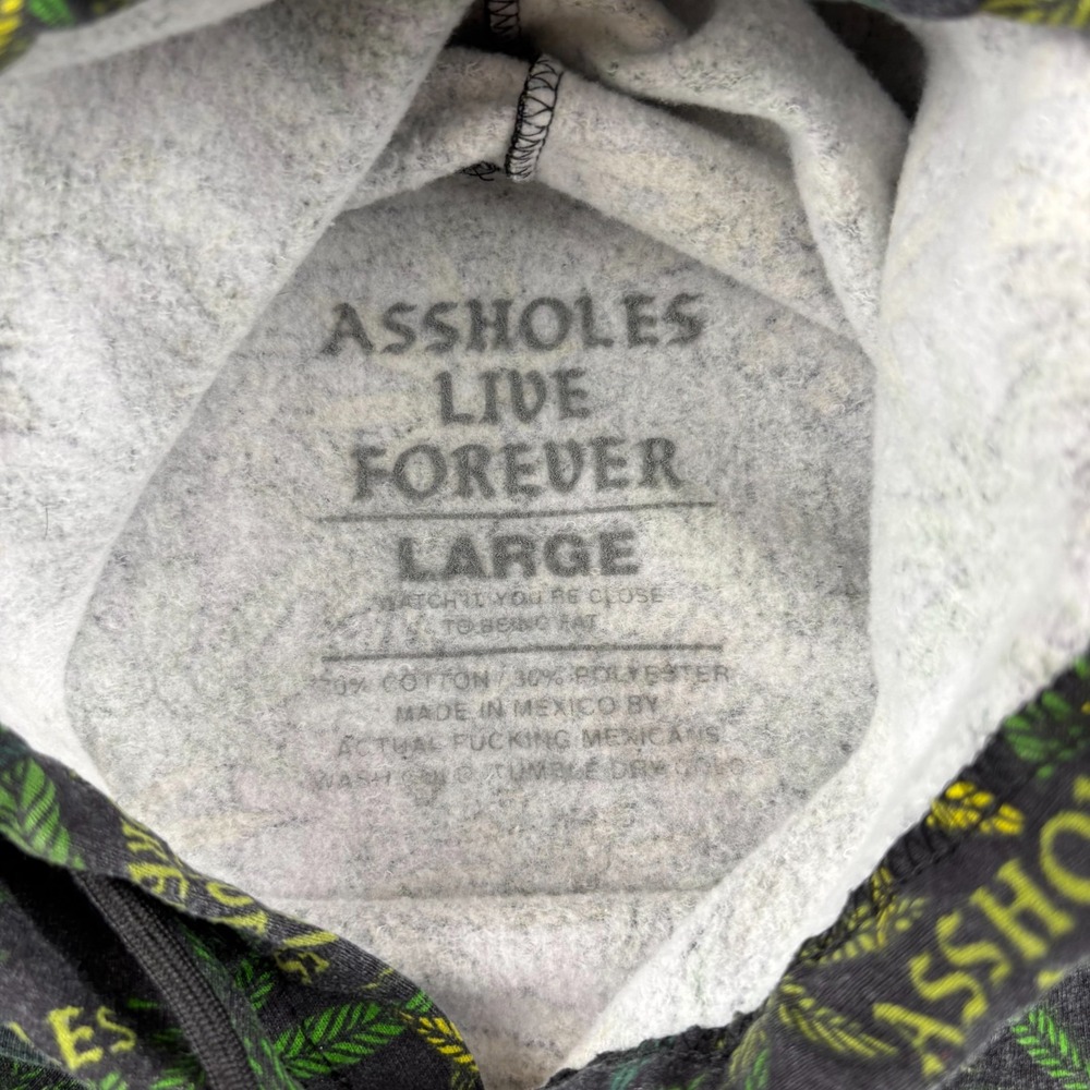 AOP A**holes Live Forever Hoodie Men Large Weed Leaf Marijuana Cotton Skate Surf - Picture 4 of 8